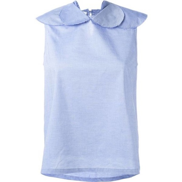 Societe Anonyme Blue Linen Petal Collar Top US Size 6 - Picture 1 of 8